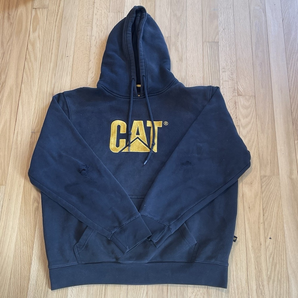 CAT Caterpillar Sweatshirt Mens XL Hoodie Black Fleece Heavyweight Workwear